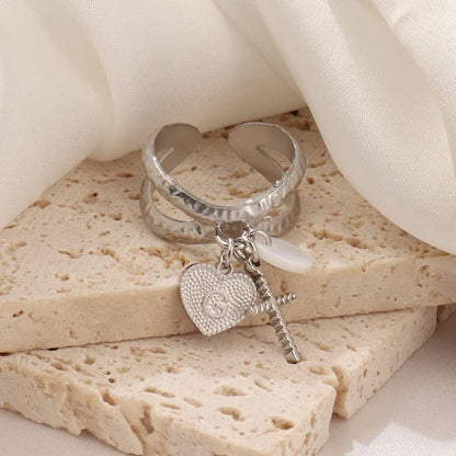 Delicate Cross Heart Initial Necklace Ring