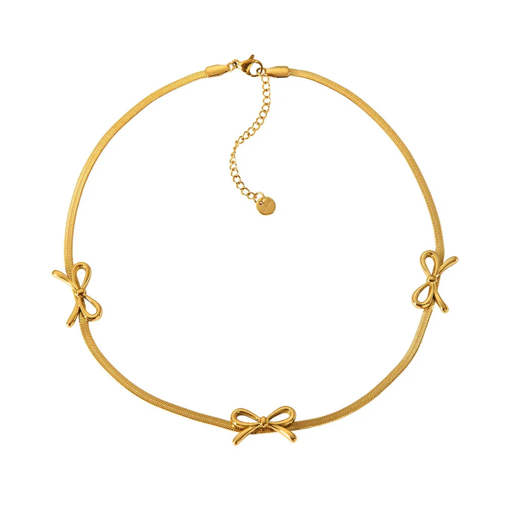 Elegant Bow Herringbone Pearl Chain Necklace - Halri