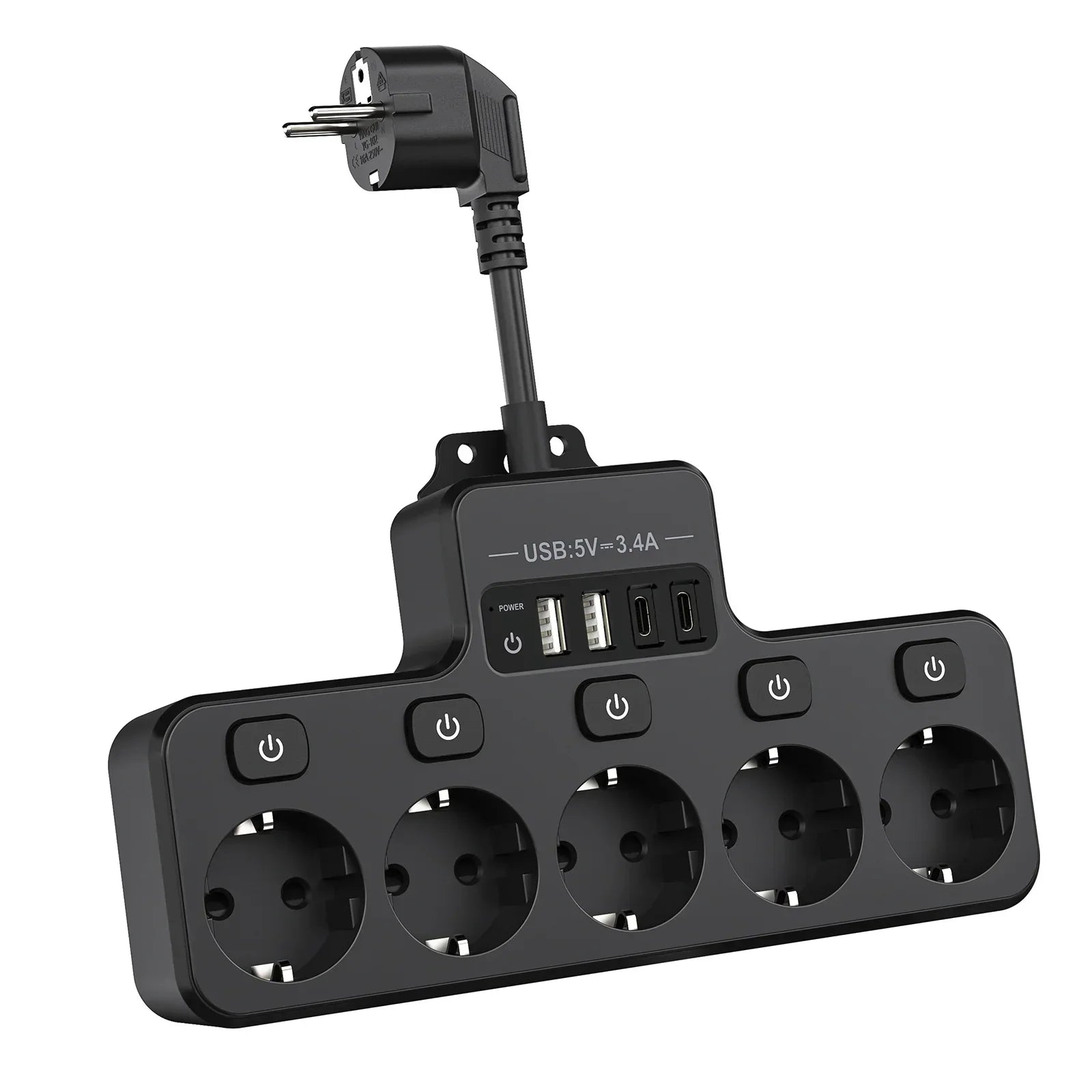 Compact EU Power Strip with 5 Outlets and 4 USB Ports - Halri
