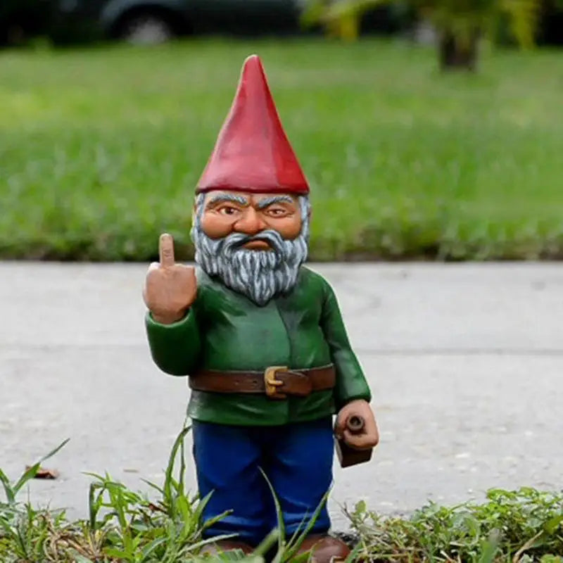 Humorous Garden Gnome Statue with Funny Gesture - Halri