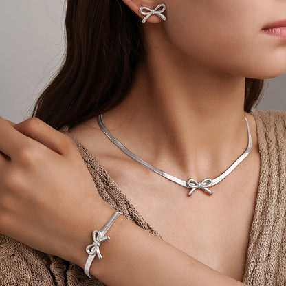 Elegant Bow Herringbone Jewelry Set for Women