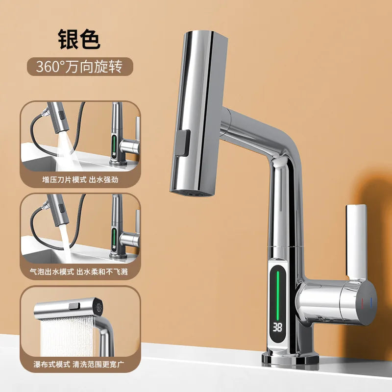 Modern Stainless Steel Faucet with LED Temperature Control
