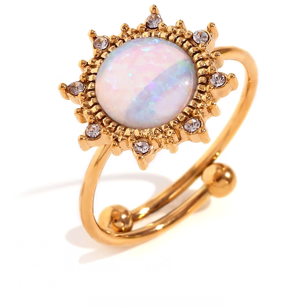 Sparkling Opal Diamond Accent Adjustable Ring