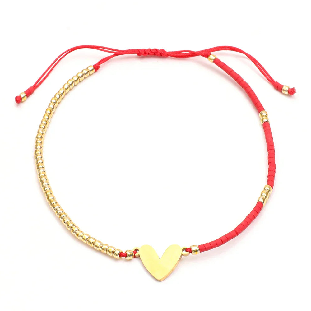 Delicate Beaded Heart Charm Bracelet