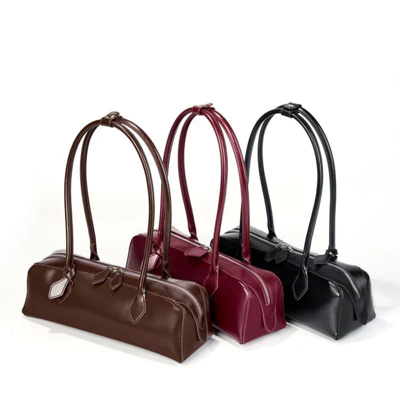 Luxury Genuine Leather Women Shoulder Baguette Bag
