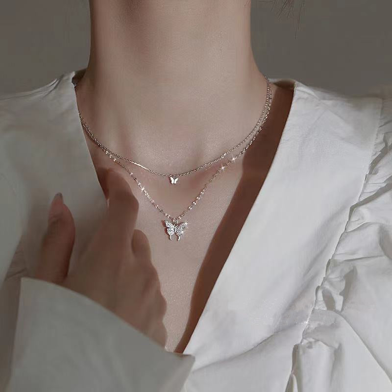 Delicate Feather Double Layer Silver Necklace - Halri