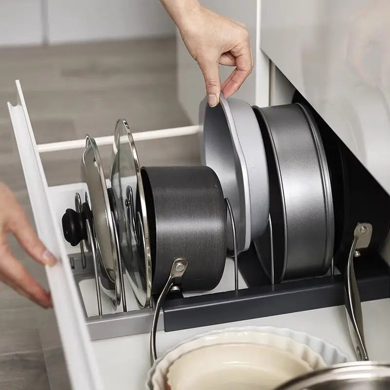 Space Saving Pot Lid Holder with 7 Adjustable Compartments
