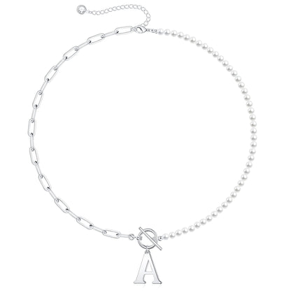 Personalized Pearl Initial Bar Necklace