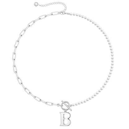 Personalized Pearl Initial Bar Necklace