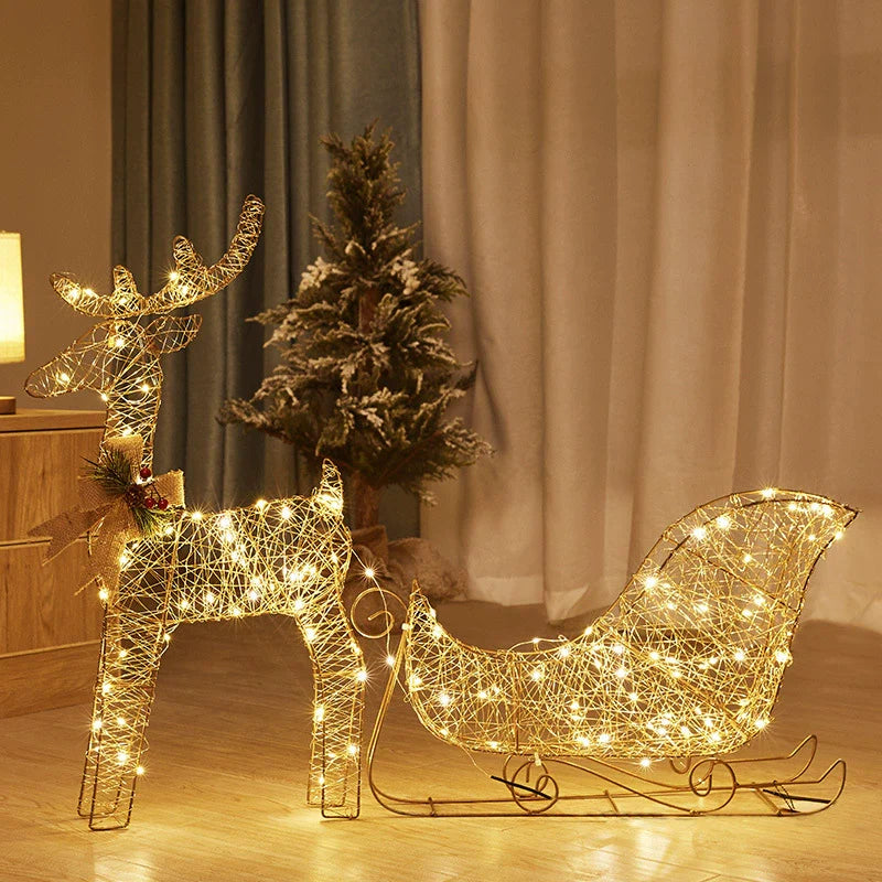 Festive LED Metal Reindeer Sleigh Decoration - Halri