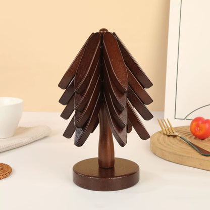 Protective Wooden Holiday Tree Coaster Set