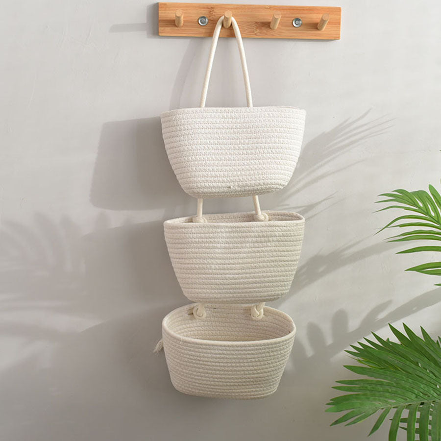 Natural Fiber 3-Tier Storage Basket Organizer