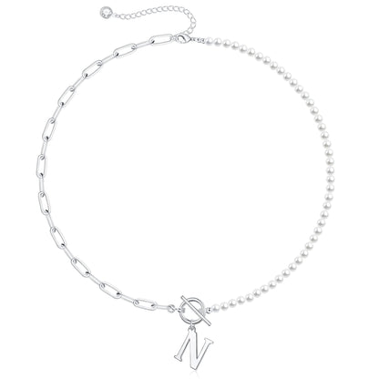 Personalized Pearl Initial Bar Necklace