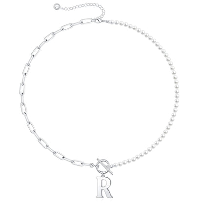 Personalized Pearl Initial Bar Necklace