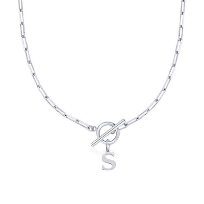 Simple Initial Circle Paperclip Lock Necklace