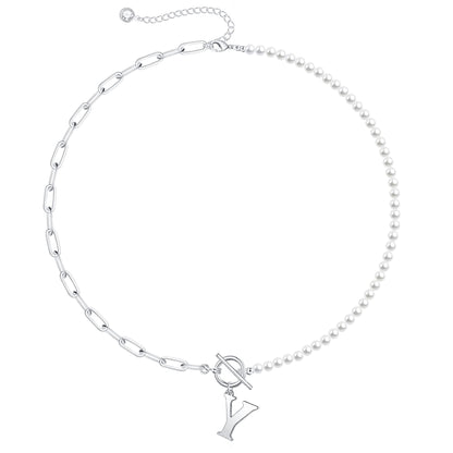 Personalized Pearl Initial Bar Necklace