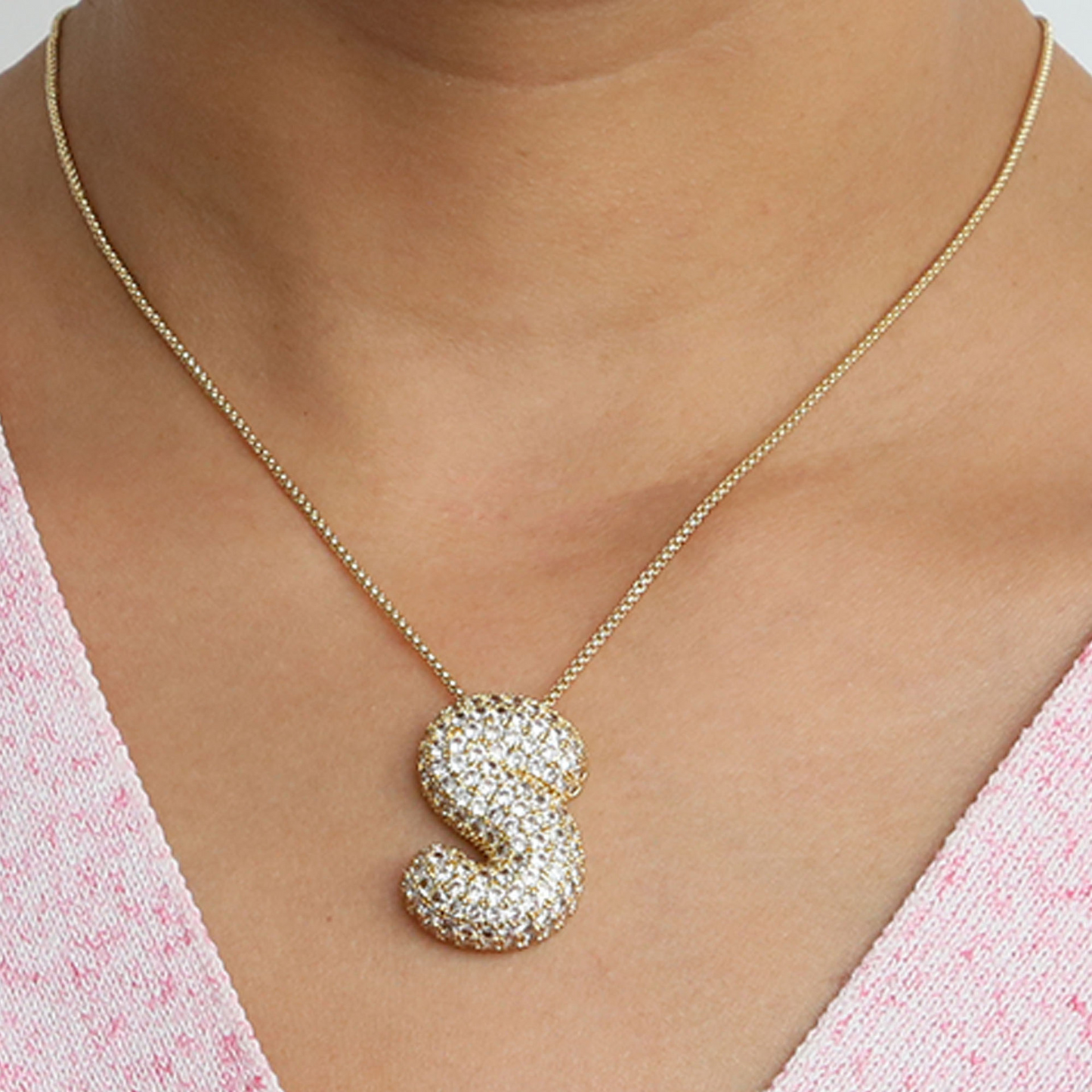 Bold Letter Bubble Diamond Initial Pendants