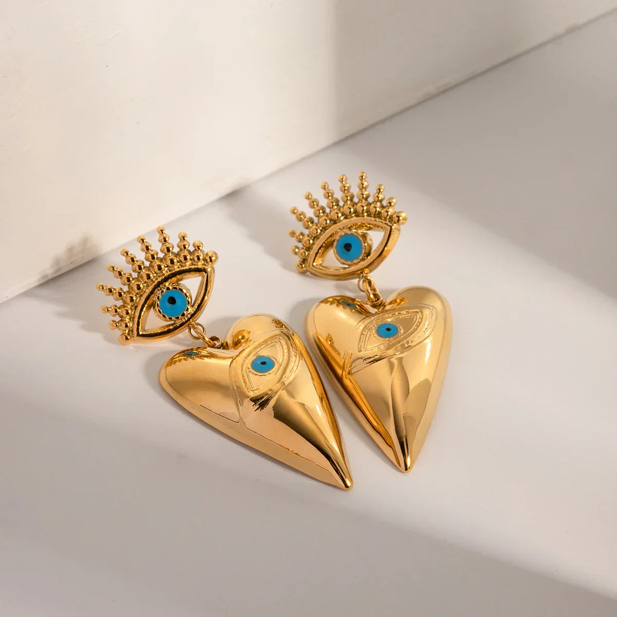 Lucky Eye Heart Drop Earrings 18k Gold Plated - Halri