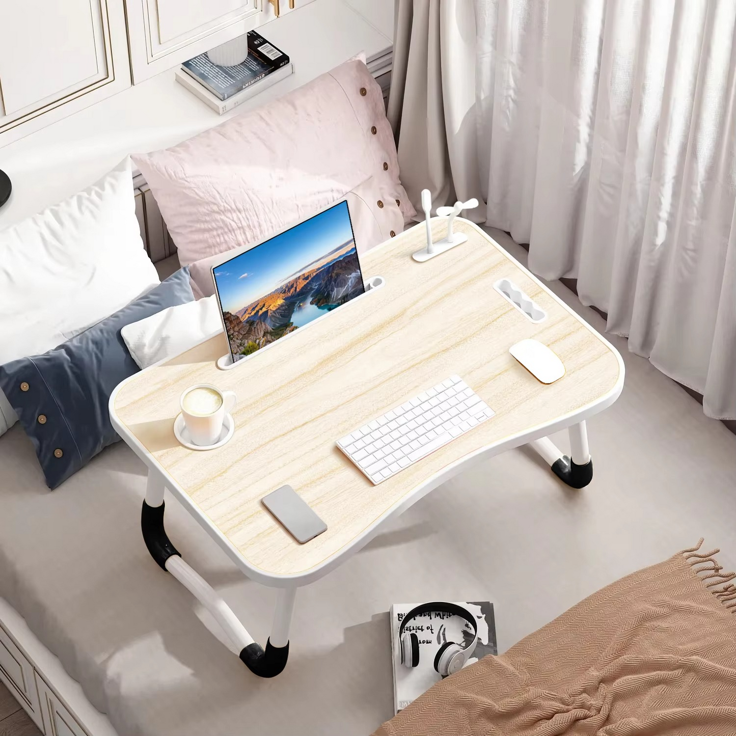 Compact Laptop Desk with USB Light and Fan