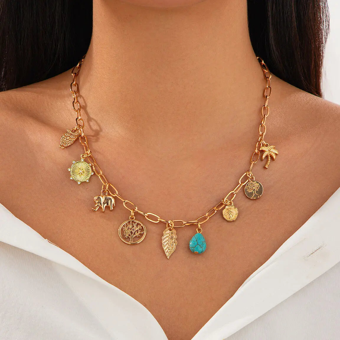 Colorful Beach Paperclip Charm Necklace - Halri