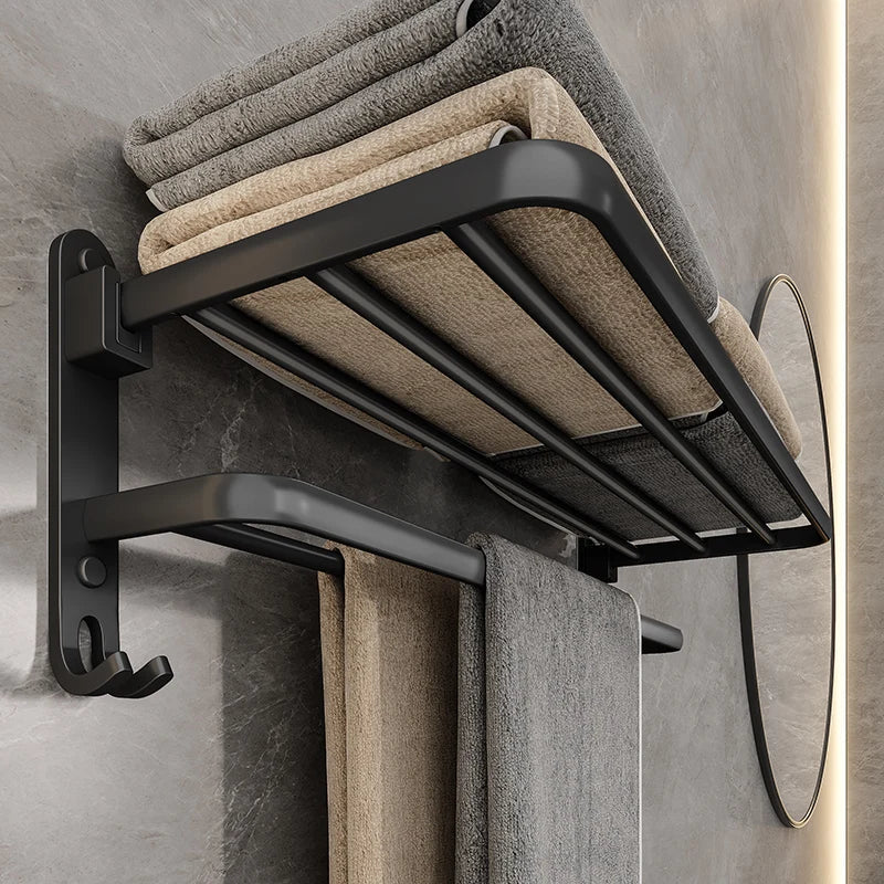 Compact Black Wall Mount Bathroom Towel Holder - Halri