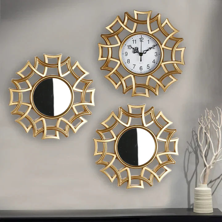 Classic Round Wall Clock & Mirror Set - Halri