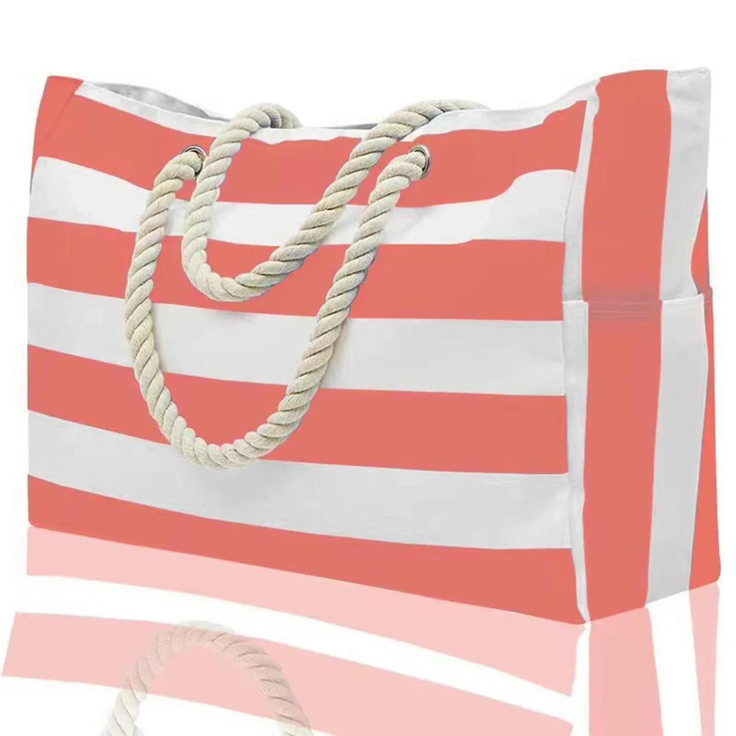 Colorful Striped Zipper Tote Beach Bag