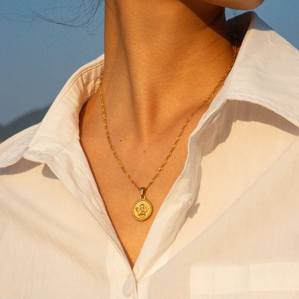 Delicate 18k Gold Angel Pendant Necklace - Halri