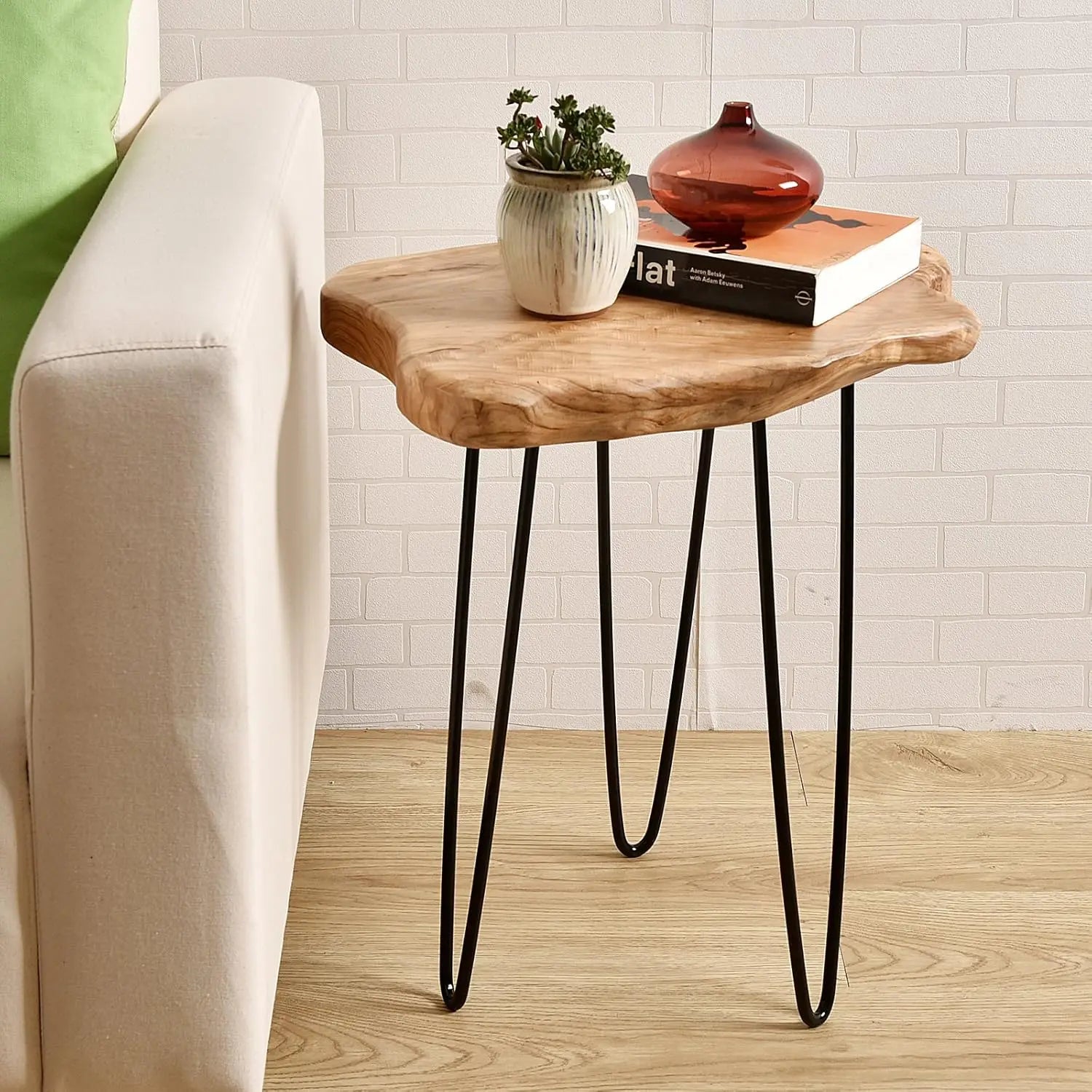 Rustic Wood Bedside Table with Live Edge Shelf - Halri