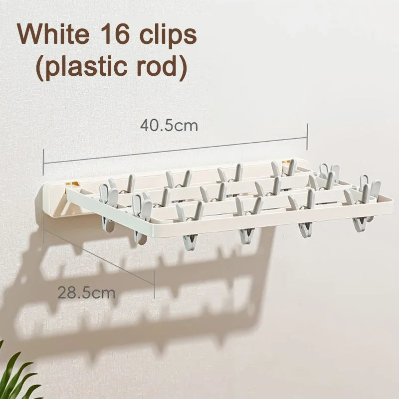 Compact Folding Laundry Drying Rack with Clips