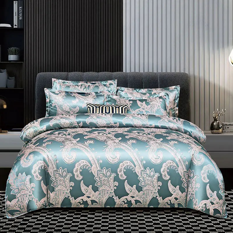 Elegant Soft Gold Blue Duvet Cover
