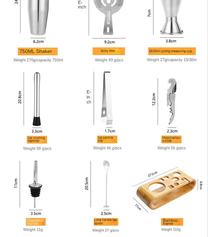 Premium Metal 10-Piece Cocktail Bar Set