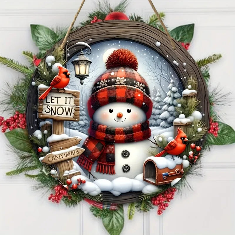 Frosty Snowman Christmas Wreath Decoration 20cm - Halri