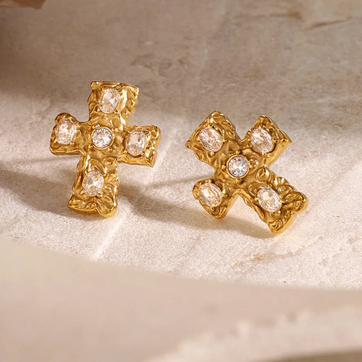 Luxury 18k Gold Diamond Oval Cross Earrings - Halri