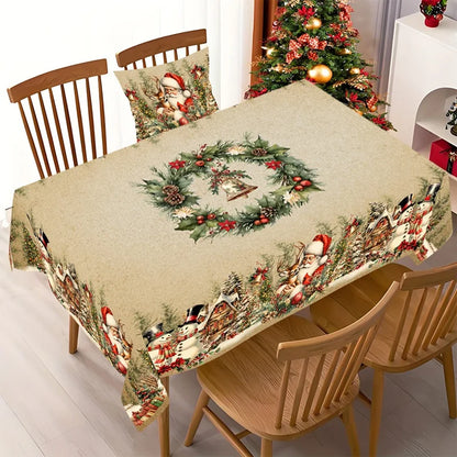 Classic Christmas Table Cover Santa Snowman Design - Halri