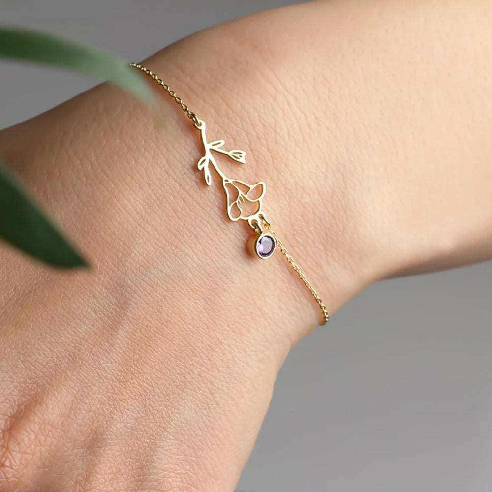 Delicate Birthstone and Flower Chain Bracelet - Halri