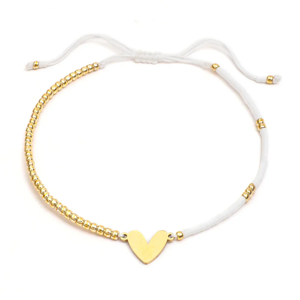 Delicate Beaded Heart Charm Bracelet