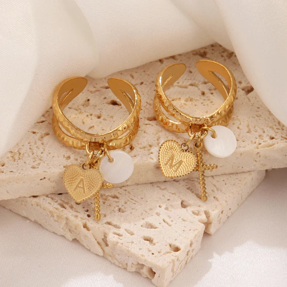 Delicate Cross Heart Initial Necklace Ring - Halri