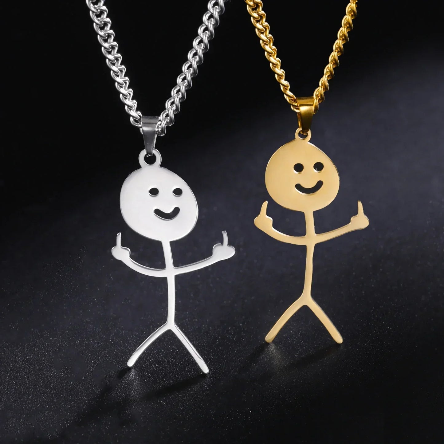 Fun Punk Middle Finger Stickman Pendant Necklace
