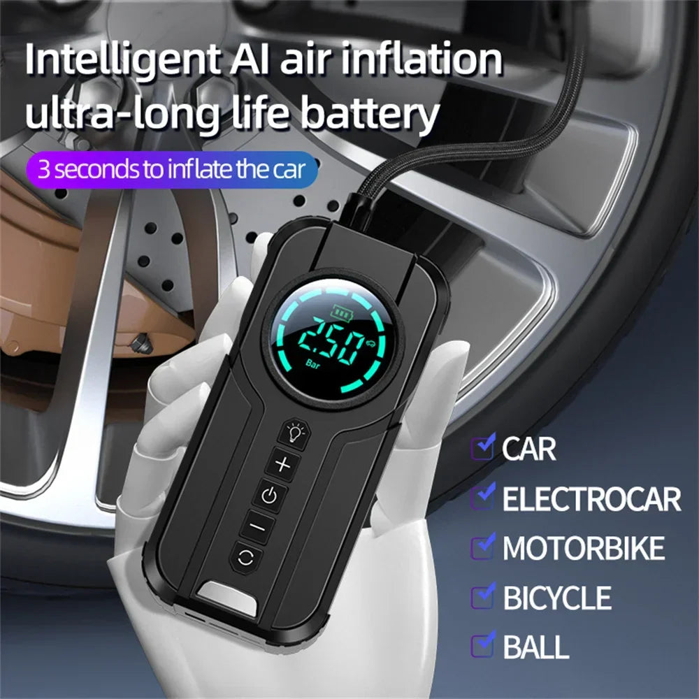 Portable Car Battery Booster with LED Light & Air Pump