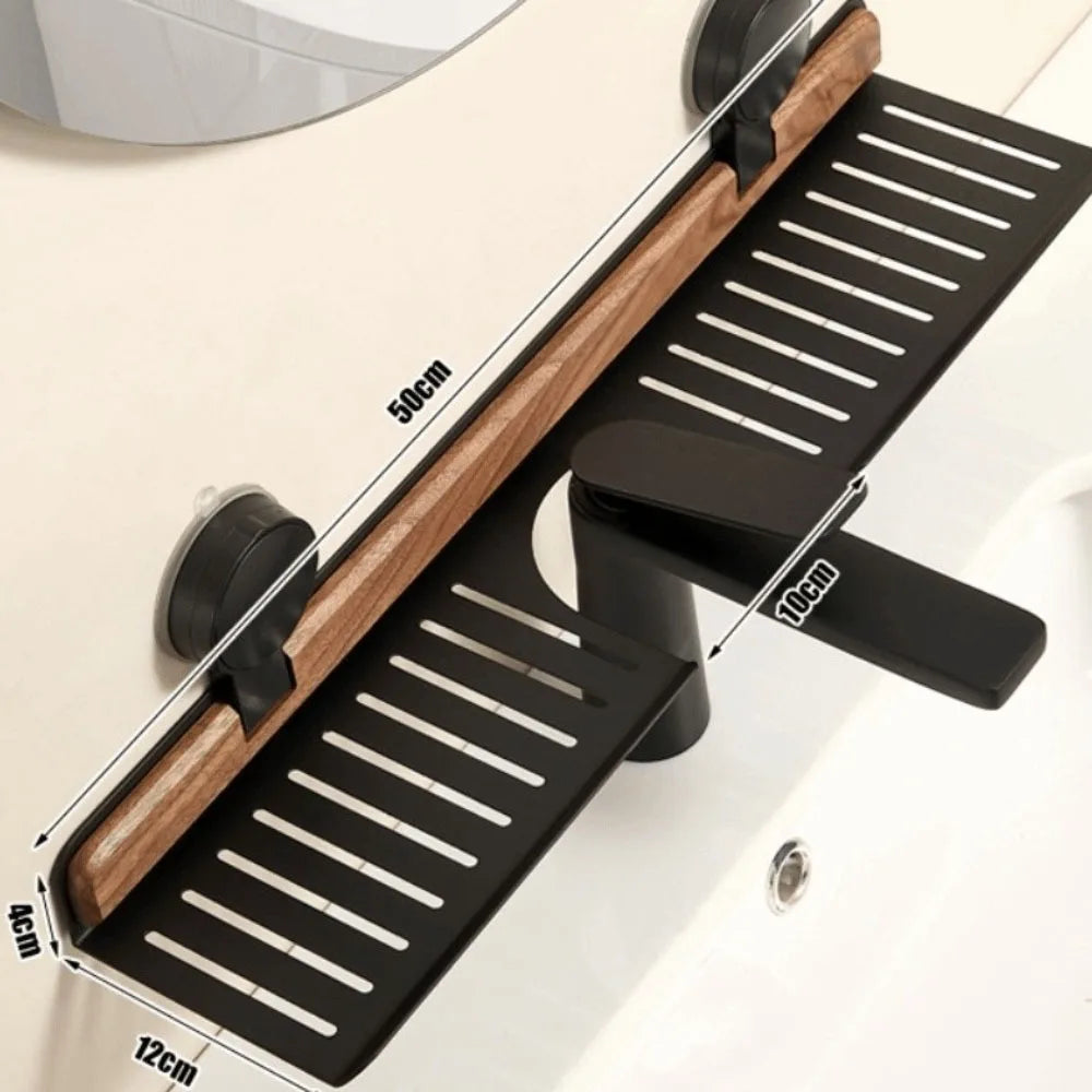 Space Saving Suction Cup Wooden Bathroom Shelf - Halri