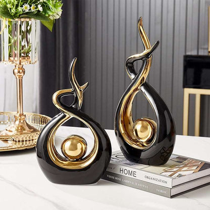 Elegant Ceramic Art Statue with Gold Details