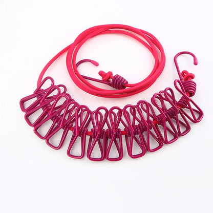 Portable Compact Travel Clothing Line with Clips