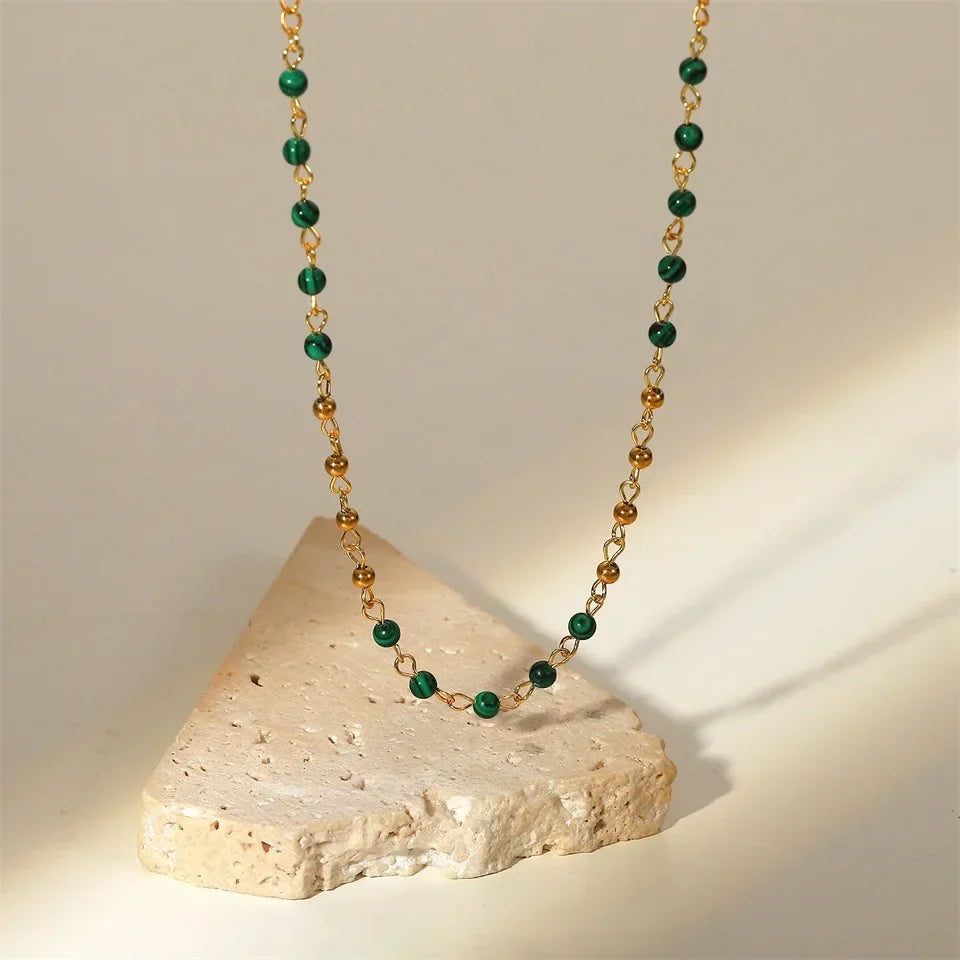 Delicate Gold Malachite Gemstone Necklace - Halri