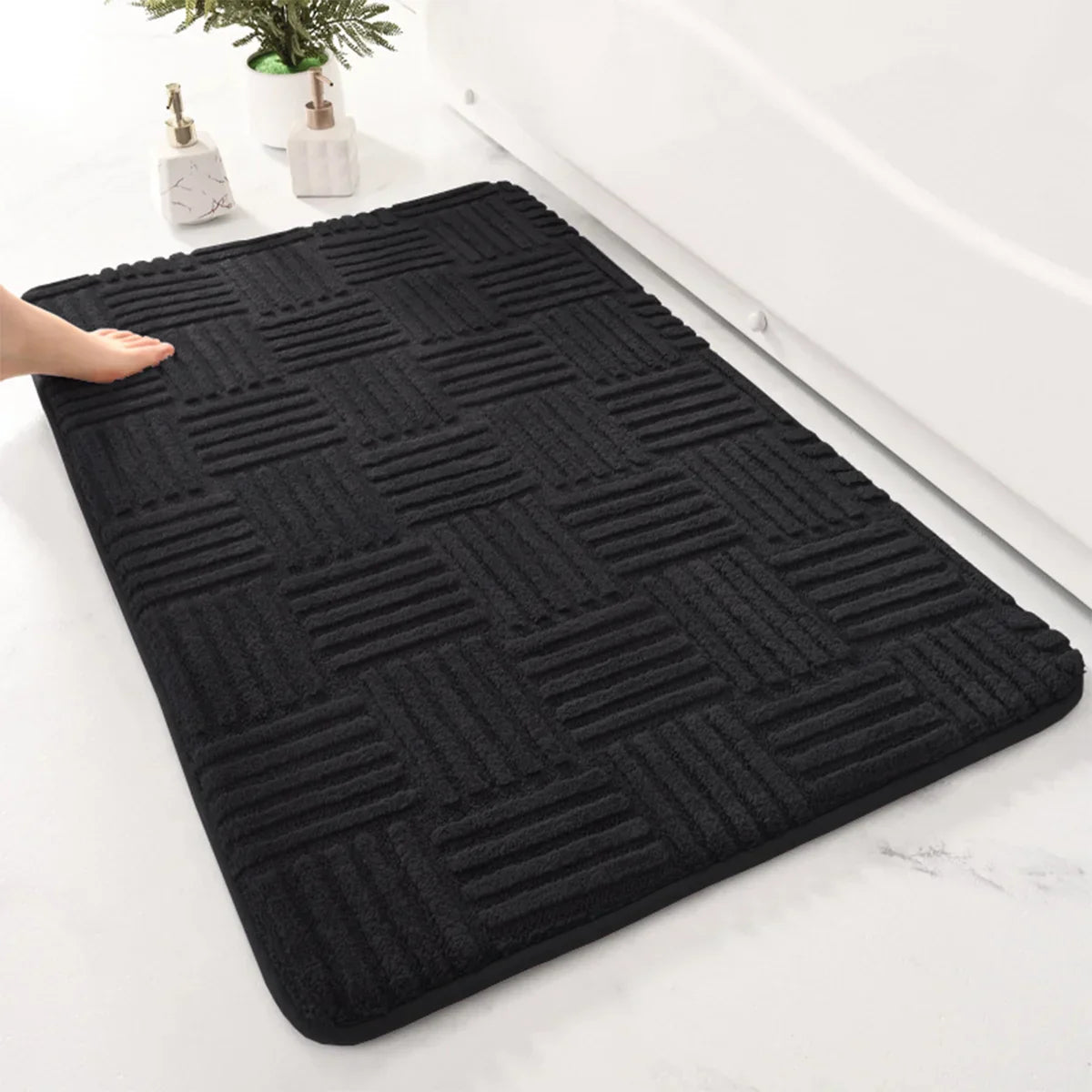 Plush Striped Anti-Slip Bathroom Mat