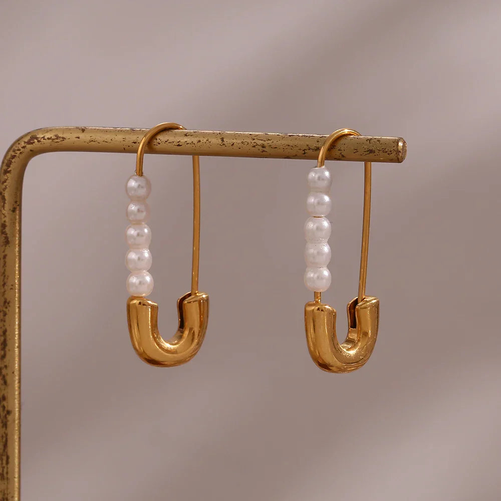 Luxurious Pearl Drop Safety Pin Earrings - Halri