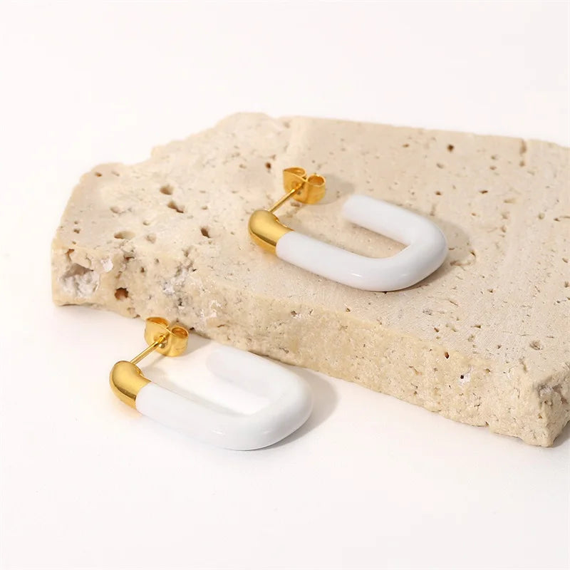 Chic Gold Tone Geometric Drop Earrings - Halri