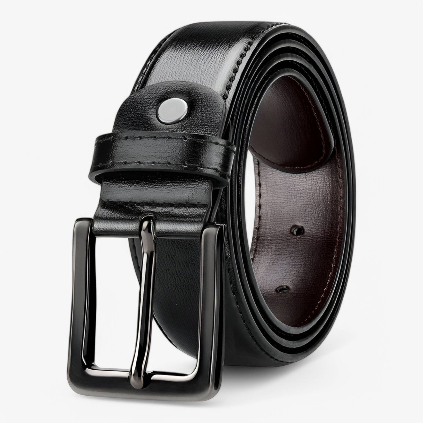 Classic Slim Black Leather Belt with Adjustable Buckle - Halri