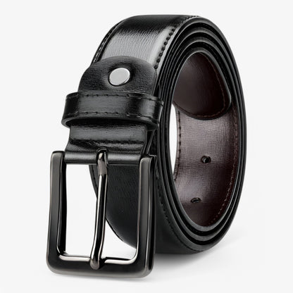 Classic Slim Black Leather Belt with Adjustable Buckle - Halri