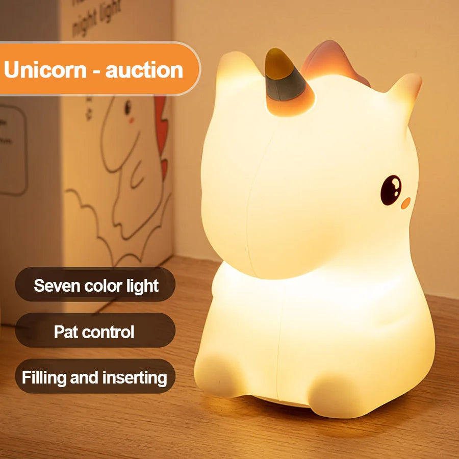 Colorful Unicorn Night Lamp, Soft USB Rechargeable